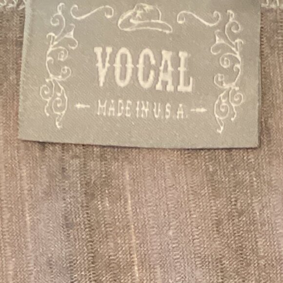 VOCAL Beaded/Studded Embroidered Rib Knit Top Sz M Gray Black 277J - Picture 7 of 8